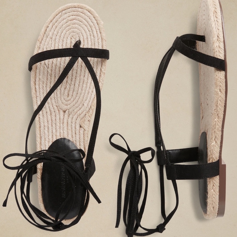 NWT BANANA REPUBLIC Leather Espadrille Gladiator Sandals Black